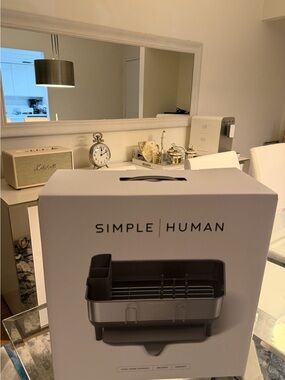 simplehuman Gray Stainless Steel Dish Rack with Utensil Caddy